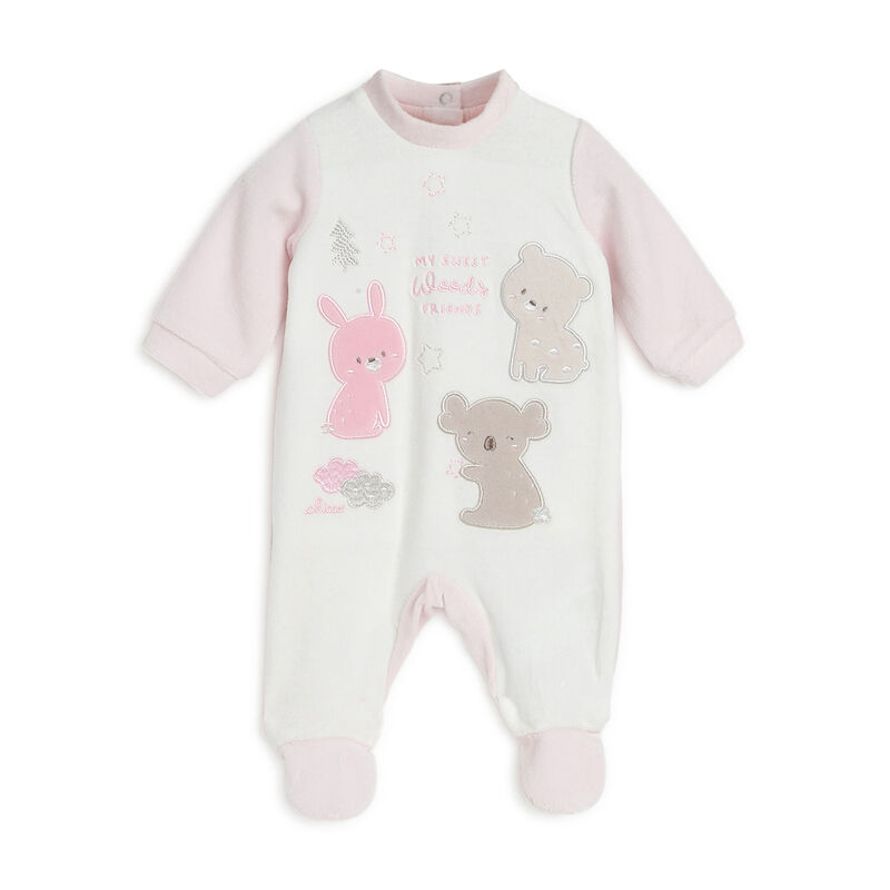Girls Light Pink Applique Nappy Opening Babysuit image number null